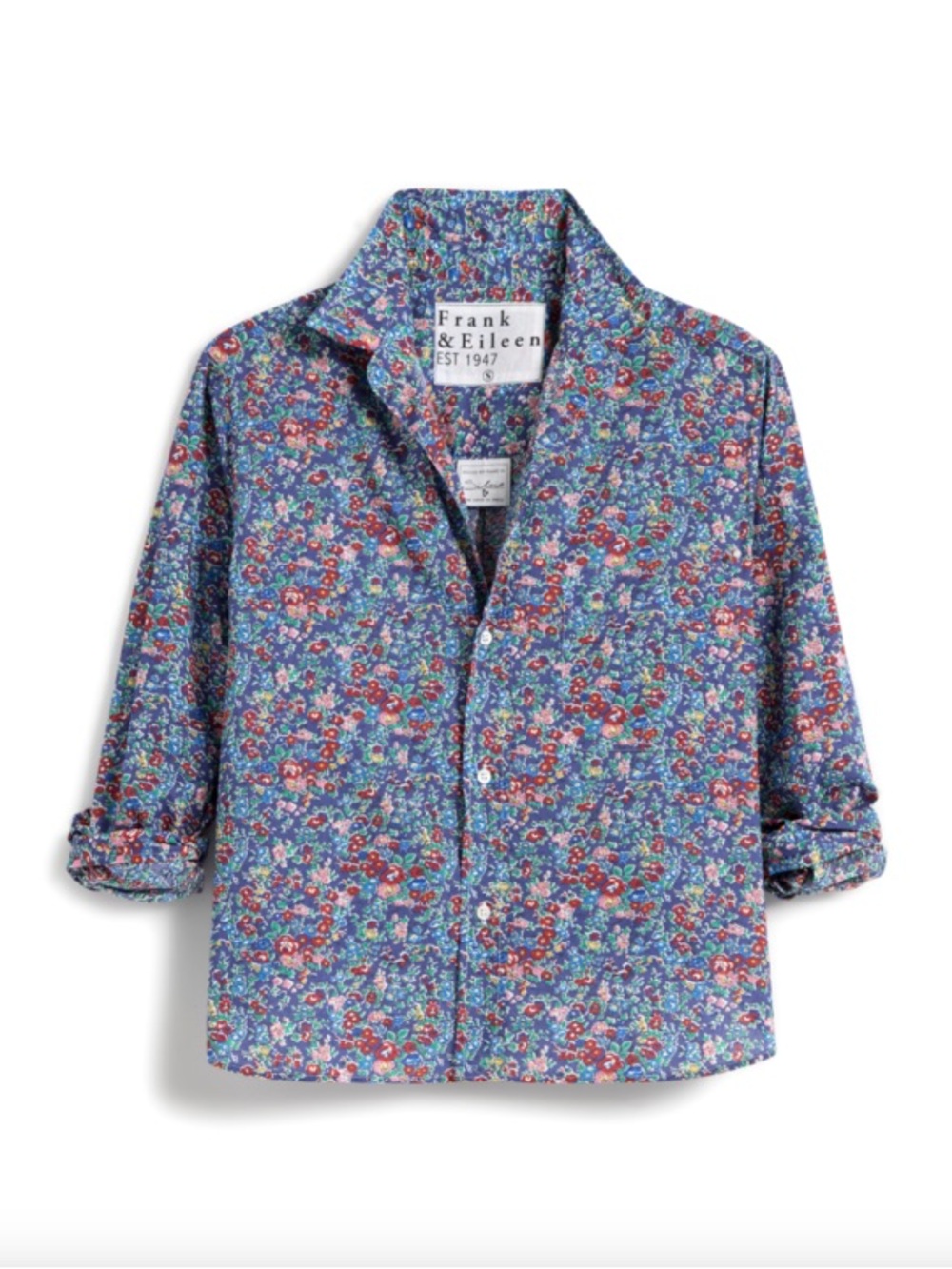 Frank & Eileen Eileen Floral Blue Red Cotton Long Sleeve Collar Shirt M
